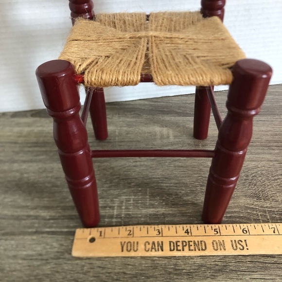 Vtg Red Wooden Chair with Woven Seat - Picture 9 of 11
